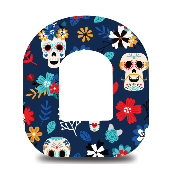 Blue Floral Sugar Skulls Omnipod Tape