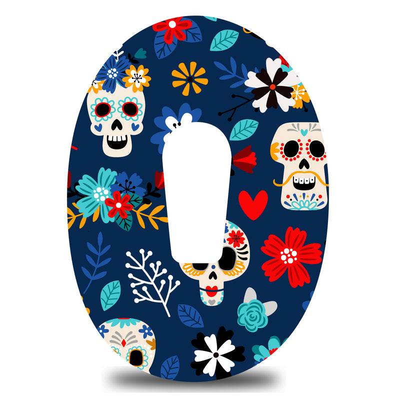 Blue Floral Sugar Skulls Dexcom G6 Tape