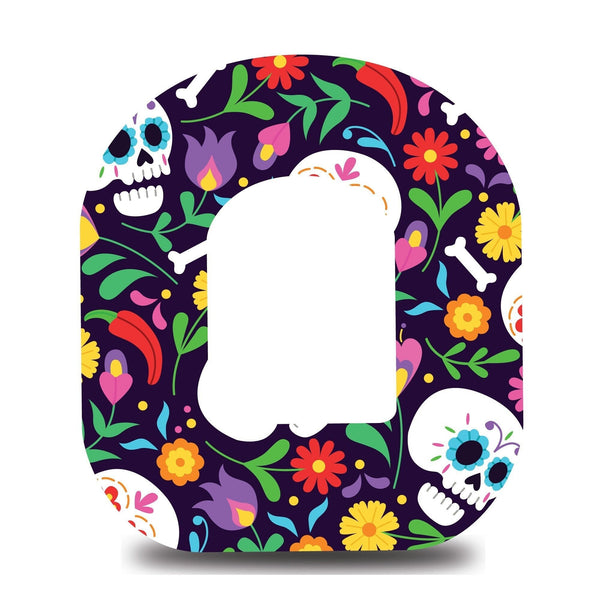 Black Floral Sugar Skulls Omnipod Tape