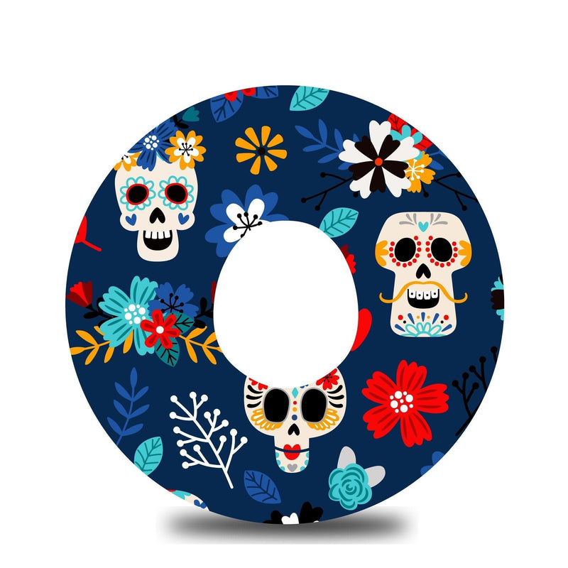 Blue Floral Sugar Skulls Dexcom G7 Tape